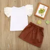 2 Styles Baby girls outfits summer cotton Boutique children Clothing Sets kids Boss letter T-shirt+PU skirt 2pcs/set H001