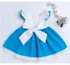 Robes de princesse d'été 100% coton pour enfants, 1-6T, jupes cosplay pour bébé fille, robes Alice Cendrillon, jupe à nœud blanc et bleu + bandeau = 2 pièces/ensemble