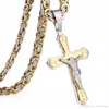 Mode kristen jesus kors kristall hängsmycke halsband länk 6mm bredd 55cm längd byzantinsk platt kedja rostfritt stål män smycken np789