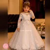 Frete Grátis Vintage Princesa Flower Girl Dresses 2019 Alta Qualidade Barco Pescoço Rendas Mangas Compridas Pretty Kids Primeira Comunhão Santamente Vestido