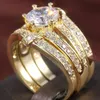 Bling Bling Frauen Zirkon Ring Set Gold Silber Hochzeit Braut Fingerring Geschenk für Liebe Hochwertiger Schmuck