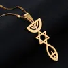 Stainless Steel Trendy Messianic Necklace Jewish Holy Land Menorah Hexagram Israel Pendant Hanukiah Chanukkiyah Chain Jewelry