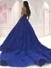 Bleu royal robes de soirée de charme paillettes chérie satin robes de bal élégantes dos nu fermeture à glissière dos balayage train robes de soirée cocktail