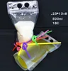 500ml Clear Drink Pouches Bags Frosted Zipper Stand-up Plastic Drinking Bag with Colorful Straw with Holder Reclosable Heat-Proof 17oz