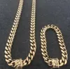 Men de 12 mm Men Cuban Miami Link Bracelet Chain Set 14k Gold plaqué en acier inoxydable 253d