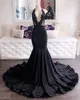2022 Sexy New African Black Mermaid Prom Dresses Deep V Neck Aplikacja Koronki Specjalne okazje Suknie wieczorowe