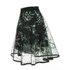 Estilo Moda Europeu Mulheres Moda Casual Vintage bordado floral elegante linha de Organza Tulle saia preta Drop Ship Verde Vermelho