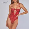 Yiduo Noir Blanc Rose Rouge Strappy Lace Up Sexy Bodysuit dos nu Jumpsuit femmes corps tulle transparent dentelle coupe-circuit Push Up Bodys