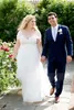 Chiffon cintura império Cap Sleeve V-Neck Andar de comprimento Plus Size vestido de casamento com Illusion Lace corpete Modern vestidos de noiva grávida