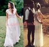 Romantische V-Ausschnitt Strand Outoor Brautkleider 2020 Spitze A-Linie Frühling Garten Chiffon Arabisch Brautkleider für Braut Afrikanische Plus Size Ball