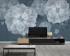 Romántico Floral 3D Wallpaper Nordic Flores azules Retro Retro Pétalos Minimalista TV Background Mural Mural HD Fondo de pantalla