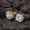 Unisex Men Women Earrings Studs Gold Silver Colors Big Bling CZ Diamond Stud Earrings for Men Women Hip Hop Jewelry