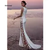 Saten Dantel Gelinlik Mermaid O-Boyun See-through Gelinlikler Beach Kolsuz Zarif Parti Elbiseler Boho