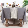 Chemin de table en dentelle au crochet beige avec pompon en coton décor de mariage nappe creuse couverture de table romantique nordique chemins de lit café D8465677