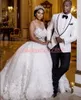 Glamoureuze floral applique trouwjurken kant pure 2020 Afrikaanse bruid bal vestido de novia land formele aangepaste bruidsjurk kerk trein