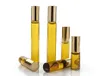 10ml 5ml 3ml Mini Roll på glasflaska Fragrance Perfume Amber Brown Tjock Glasflaskor Essential Oljeflaska Stål Metall Roller Boll