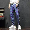 Mens Pants Streetwear Plaid Pants Corredores Mens Patchwork Azul Sweatpants Ankel de comprimento Cotton Hip Hop Track Pants Calças