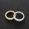 Hip Hop Full Zircon Rings Мужское Золотое кольцо Одиночный ряд Циркон Кольцо Bling Ювелирные Изделия Размер Подарок 6-12