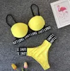 Bayan Mayo Seksi Push-Up Yastıklı Bikini Set Mayolar Kadınlar Mektubu Sevilen Baskılı Mayo