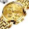 Lige Herrenuhren Top-Marke Luxus Mode Quarz Golduhr Herren Business Edelstahl Wasserdichte Uhr Relogio Masculino Y19061905