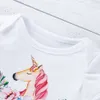 ins Baby Mädchen Einhorn Print Prinzessin Tutu Röcke 0-24 Monate Neugeborenen Designer Strampler Kleid Baumwolle Strampler + Tutu Rock + Stirnband = 3 Teile / satz