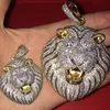 Hip Hop Iced Out Bling CZ Lion Hoofd Hanger Iced Out Out Animal Necklace met Touw Ketting Mode-sieraden