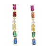 Wholesale-long tassel drop earring rainbow baguette cz link chain geometric fashion gorgeous women jewelry