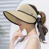 Fashion Women Mesdames Summer Large large bord Sun Hat pliable Roll Up Up Bowknot Decor Visor Catch Capuche de voyage en plein air Hat vide 6130331