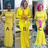 2019 африканских кружева желтые платья выпускного вечера Русалка смешивать и сочетать стили с длинными рукавами вечерние платья
