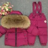 Ryska Vinter Real Fur Varma Barnkläder Ställer Tjejer Down Coat Kids Boys Jacket Barnens Snowsuit Kids Outdoor Ski Suit