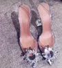 Scarpe da sera in pvc sexy Scarpe da donna a punta con strass Fiore Strane scarpe di cristallo Scarpe tacco alto trasparente Donna