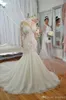 Dubai arabiska lyx plus storlek sjöjungfru bröllopsklänningar juvel nacke pärlor kristaller applikationer bröllopsklänning brudklänningar vestido de novia