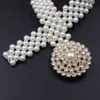 Luxe femmes perle ceinture pour robe élégante boucle florale pleine en plastique perle décoration strass ceinture Fem taille élastique 121