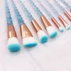 10 pcs azuis pincéis de maquiagem de unicórnio ajustado pó foundation foundation escova de lábio diamante de cristal maquiagem pincel kits maquiagem