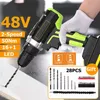 2 i 1 Cordless Drill 48V Dubbelhastighet Strömborrmaskiner Elektrisk skruvmejsel LED-belysning 1 / 2PCS Stor kapacitetsbatteri