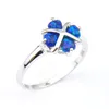 LuckyShine 6 Pcs Heart Blue Opal Gemstone 925 Sterling Silver Rings Women's Four Leaf Clover Opal Rings Jewlry