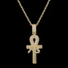 Nouveau Ankh égyptien oeil croix pendentif rose glacé cubique zircone pierres or argent couleur collier coloré mode Hiphop bijoux