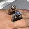 Jóias de casamento de platina com diamante simulado de luxo 4 quilates reais sólidas 100% prata esterlina 925 anéis de flor de lótus para presente feminino