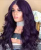 lady Body Wave Capelli resistenti al calore Parrucca anteriore in pizzo viola Parte centrale Parrucche sintetiche senza colla per donne nere FZP136