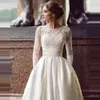 فساتين متواضعة كم طويل الزفاف مع جيوب سكوب الحرير appliqued الديكور خط 2019 أثواب الزفاف تركيا Vestidos دي نوفيا قطار الاجتياح