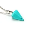 2019 Natural Gemstone Pendant Necklace Crystal Healing Chakra Reiki Silver Stone Hexagonal Prisme Cone Pendulum Charm Necklaces