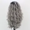 Parrucca anteriore in pizzo sintetico per capelli in fibra resistente al calore di colore grigio Ombre, parrucche cosplay grigie bicolore ondulate lunghe per le donne6164861