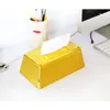 Novedad caja de pañuelos de barra de oro decorativa con forma de lingote soporte de caja plana para servilletas faciales 999,9 peso neto fino 1000G decoración en la parte superior