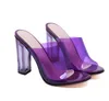 Plus Size 35 To 40 41 42 Orange Purple PVC Clear Heels Women Chunky Heel Slipper Sandals