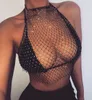 Femmes Bikini Bling Crystal Cover Up Tops Sexy Fishnet Hollow Out Voir à travers les maillots de bain de maillot de bain Black White5820160