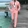 Ny ankomst Chic Rosa Groomsmen Groom Tuxedos Prom Party Suit Notched Lapel Wedding Suit Bästa Men Blazer Formell Kassar 2 Stycken Jacka Pant