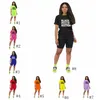 Kobiety Szorty Dres Czarny Żywienie Maszyjnik Drukowane Dwuczęściowe Zestaw T-Shirt + Spodenki Stroje Letnie Sporty Garnitur Home Odzież GGA3503