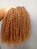 Briazilian insan bakire remy saç atkı kinky curl saç uzantıları koyu sarışın 27 # renk saç örgüleri 100g demetleri