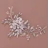 Fashion with Crystal White Bead Flower Hair Band Hand-woven Leaf Hair Accessories Bridal Jewelry