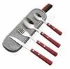 Natural dinnerware sets wooden handle 304 stainless steel flatware sets fork knife teaspoon spoon kitchen bar utensil kitchen supplies